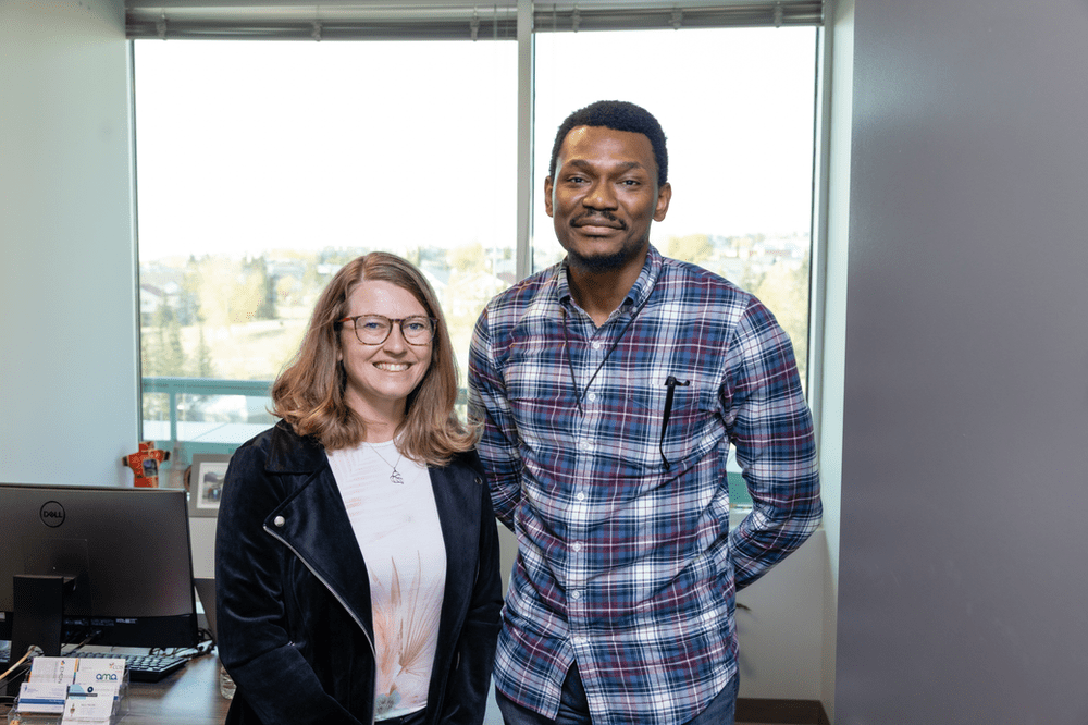 Sarah Webb of the Alberta Mindfulness Association (left) with Bamidele Salako, CCIS' Marketing and Communications Manager